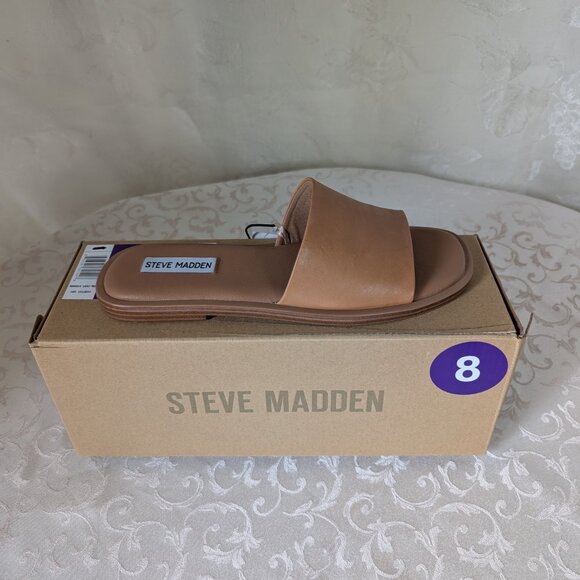 New STEVE MADDEN Tan Leather Slide Sandal Size 8 - Picture 5 of 6